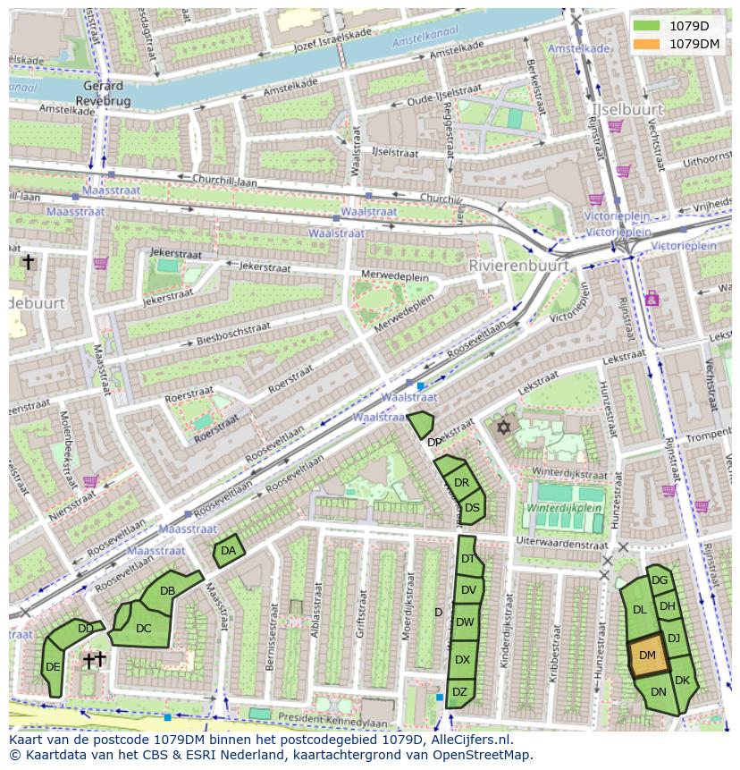 Afbeelding van het postcodegebied 1079 DM op de kaart.