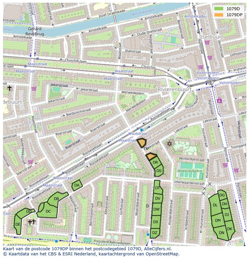 Afbeelding van het postcodegebied 1079 DP op de kaart.