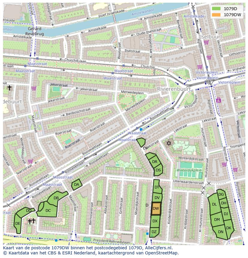 Afbeelding van het postcodegebied 1079 DW op de kaart.