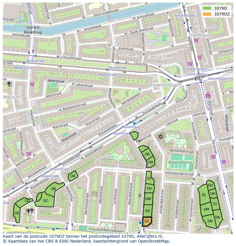 Afbeelding van het postcodegebied 1079 DZ op de kaart.