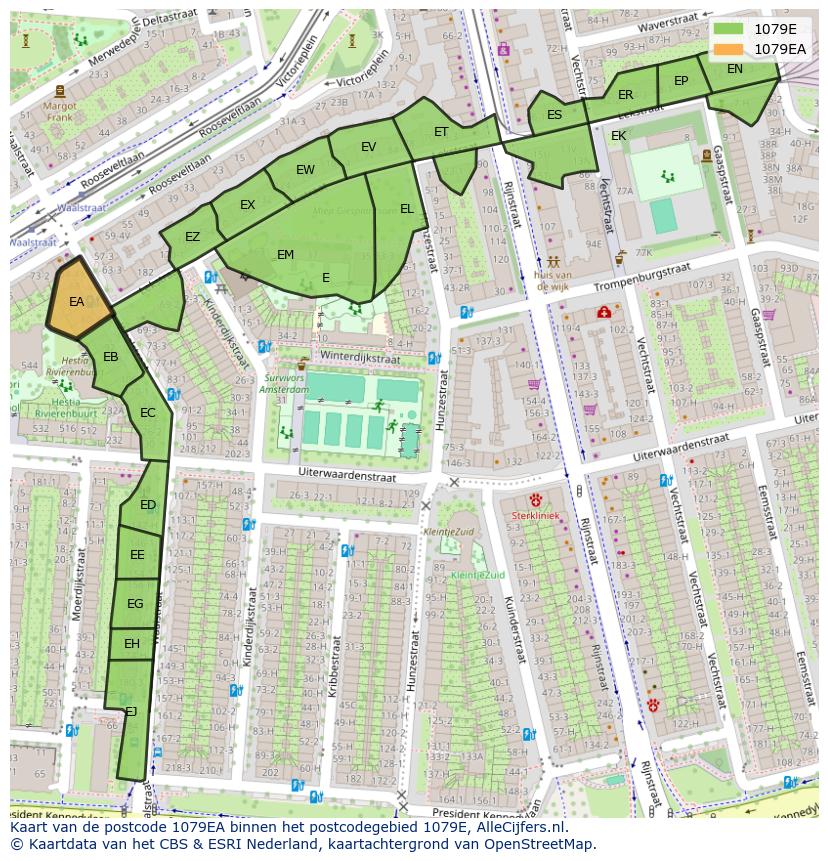Afbeelding van het postcodegebied 1079 EA op de kaart.