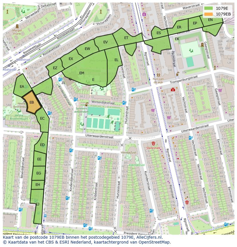 Afbeelding van het postcodegebied 1079 EB op de kaart.