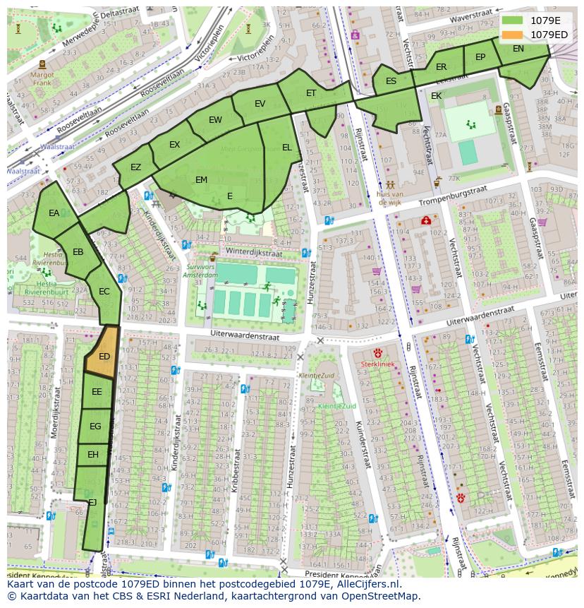 Afbeelding van het postcodegebied 1079 ED op de kaart.