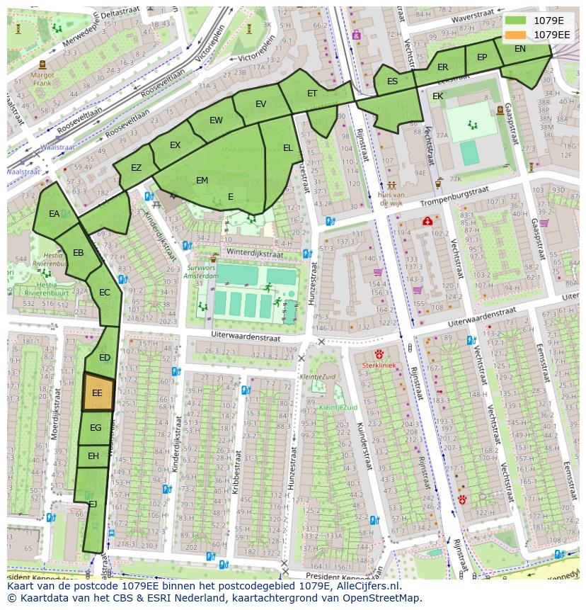 Afbeelding van het postcodegebied 1079 EE op de kaart.