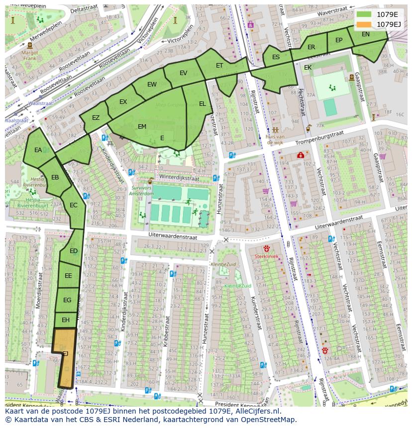 Afbeelding van het postcodegebied 1079 EJ op de kaart.