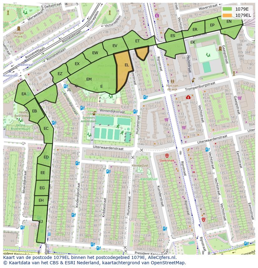 Afbeelding van het postcodegebied 1079 EL op de kaart.