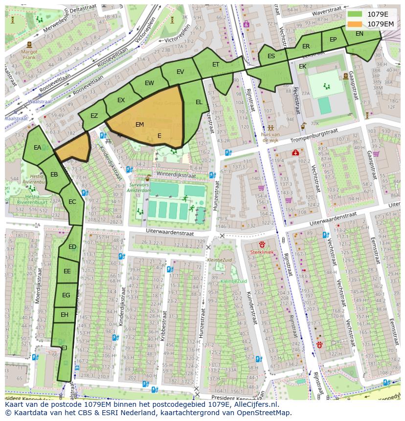 Afbeelding van het postcodegebied 1079 EM op de kaart.