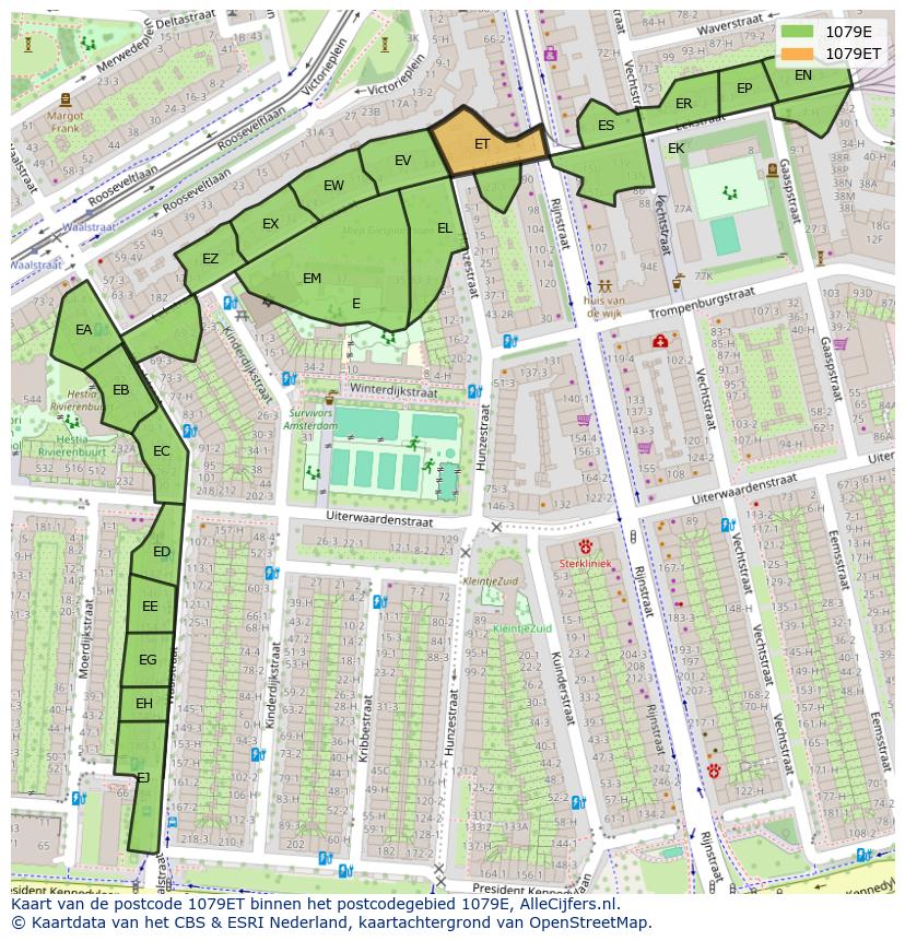 Afbeelding van het postcodegebied 1079 ET op de kaart.