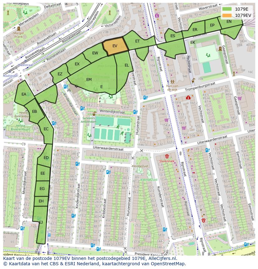 Afbeelding van het postcodegebied 1079 EV op de kaart.