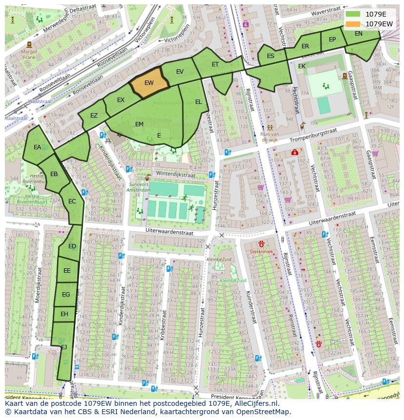 Afbeelding van het postcodegebied 1079 EW op de kaart.