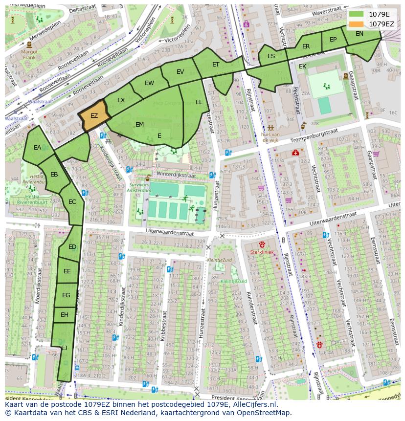 Afbeelding van het postcodegebied 1079 EZ op de kaart.