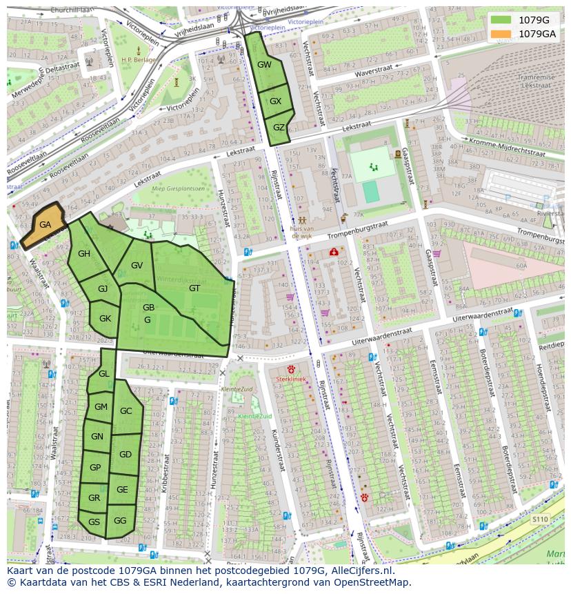 Afbeelding van het postcodegebied 1079 GA op de kaart.