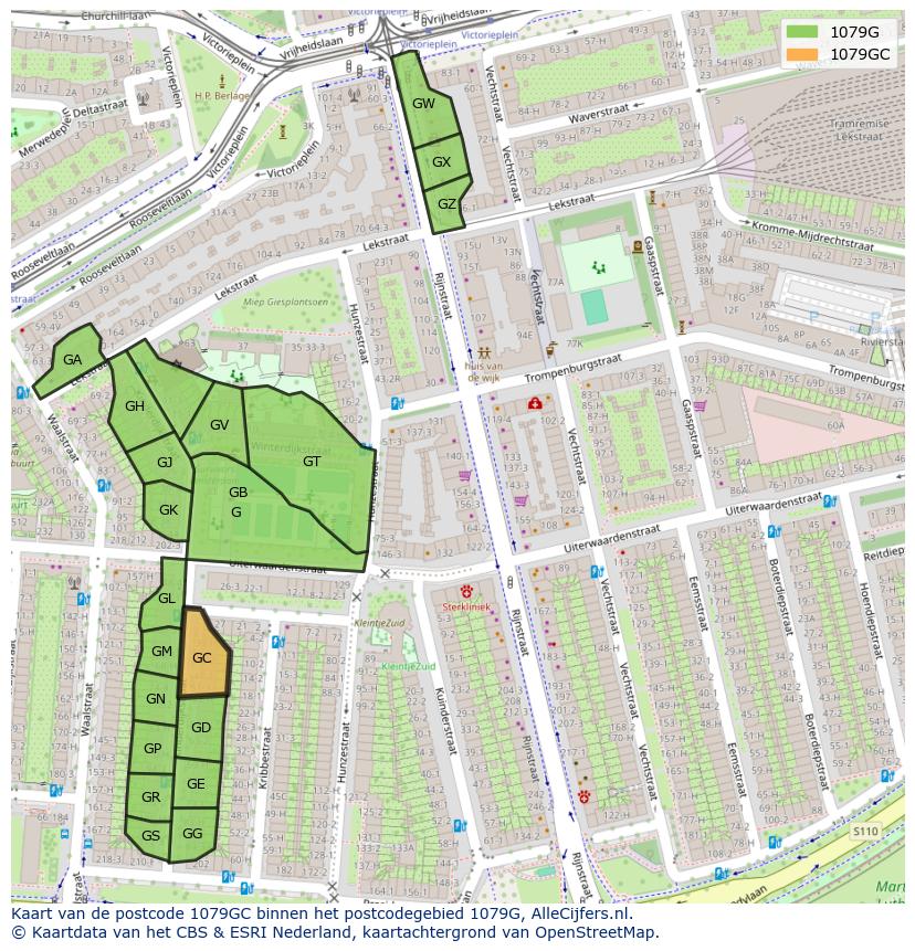 Afbeelding van het postcodegebied 1079 GC op de kaart.
