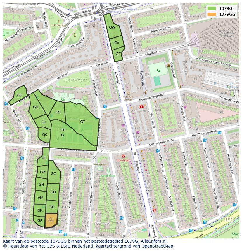 Afbeelding van het postcodegebied 1079 GG op de kaart.