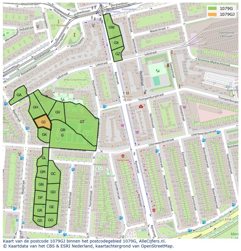 Afbeelding van het postcodegebied 1079 GJ op de kaart.