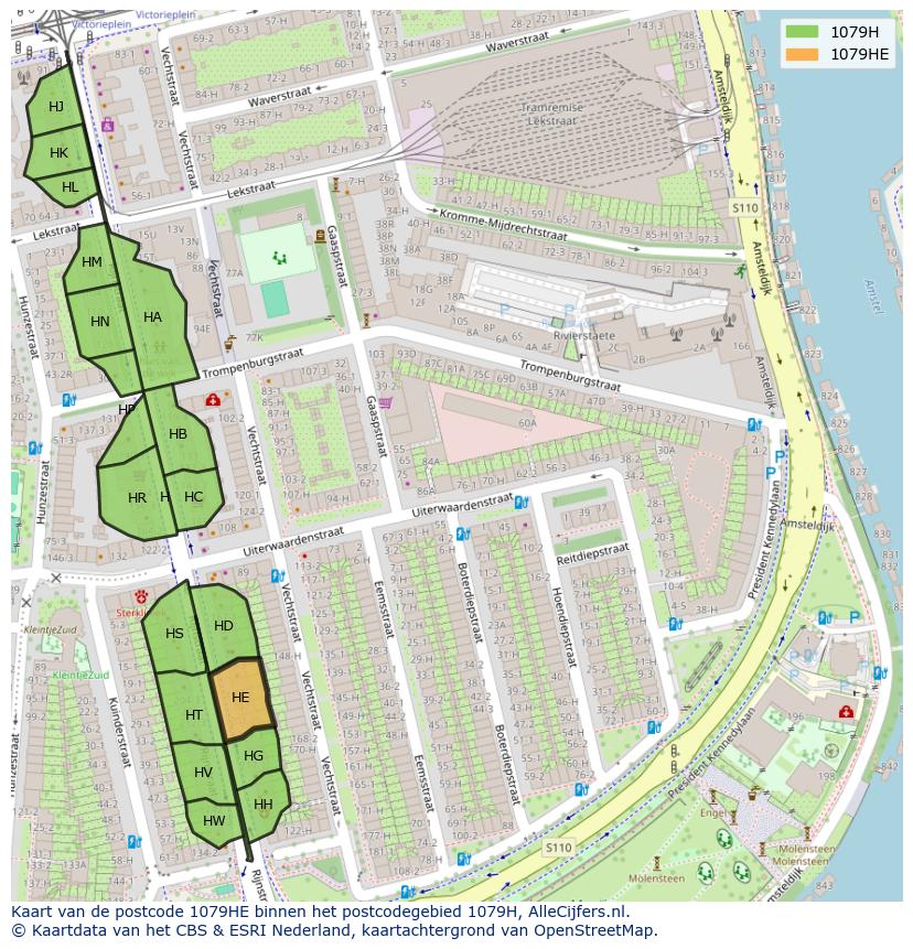 Afbeelding van het postcodegebied 1079 HE op de kaart.