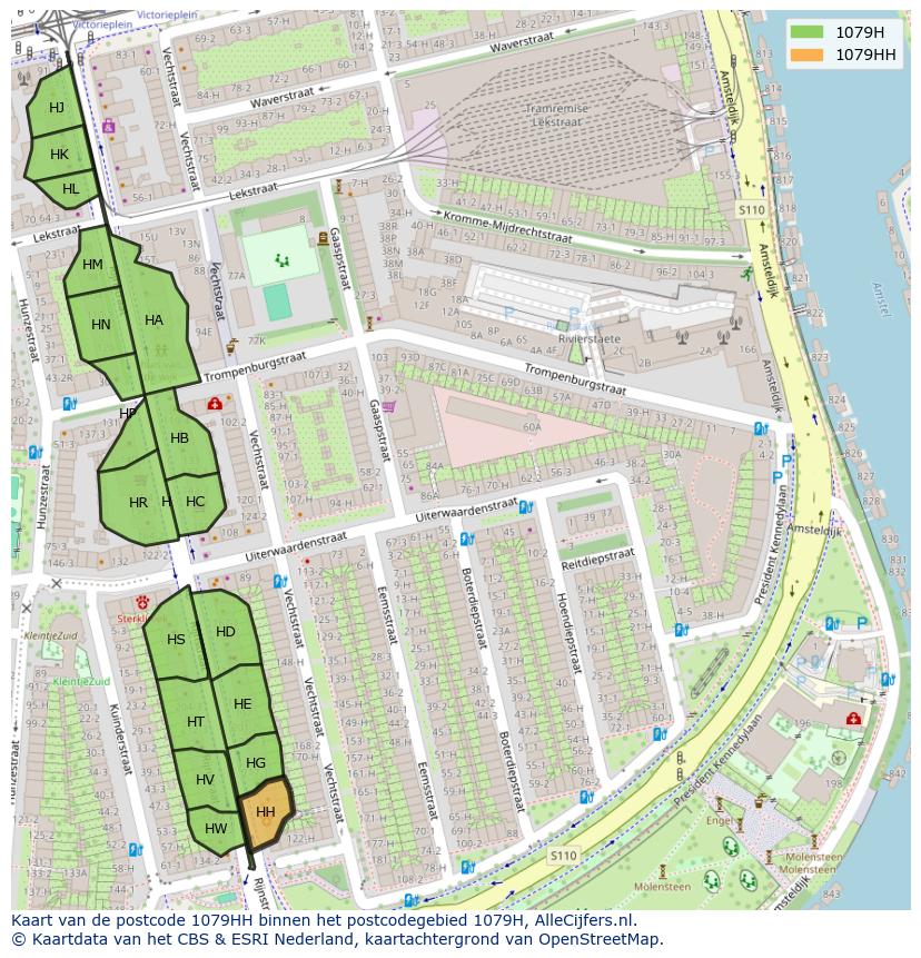 Afbeelding van het postcodegebied 1079 HH op de kaart.