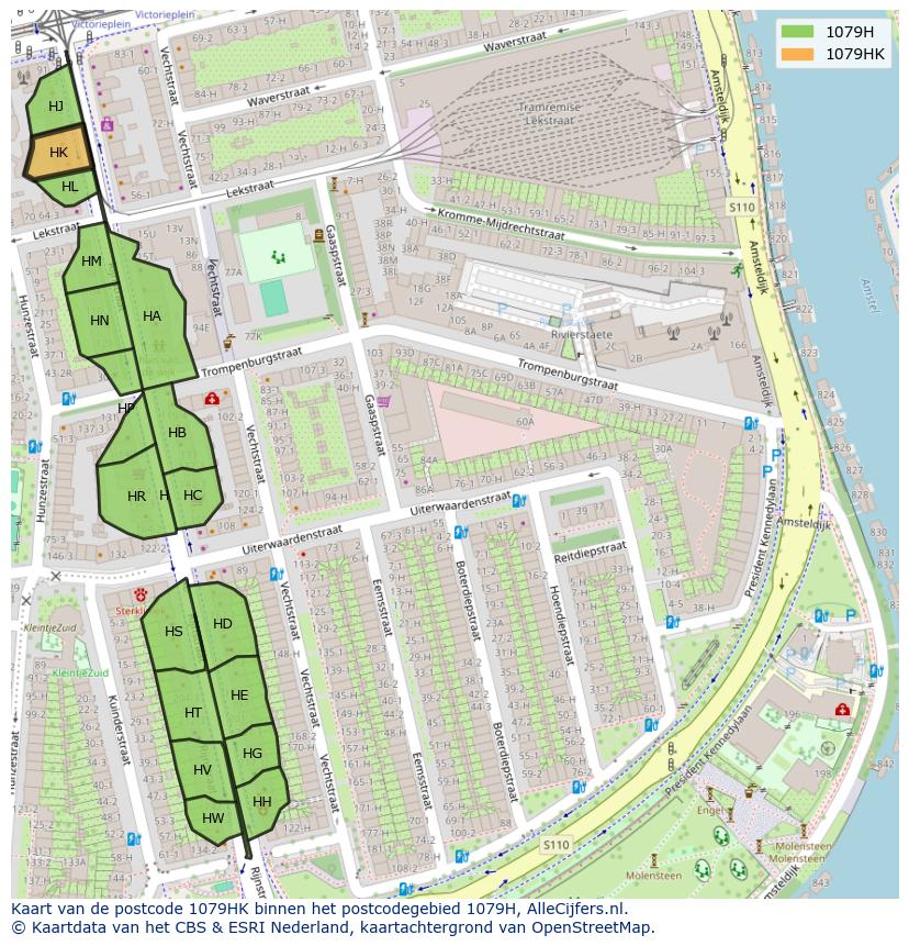 Afbeelding van het postcodegebied 1079 HK op de kaart.