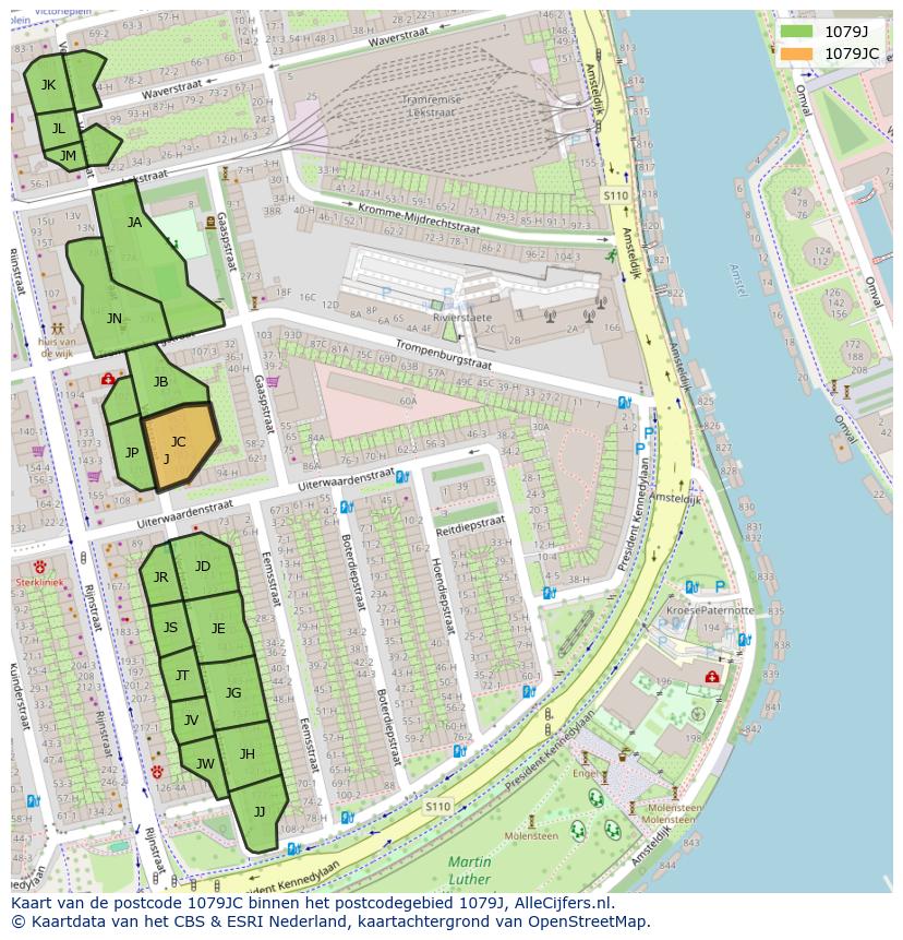 Afbeelding van het postcodegebied 1079 JC op de kaart.