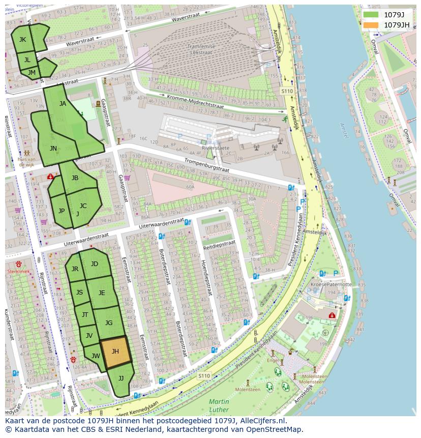 Afbeelding van het postcodegebied 1079 JH op de kaart.