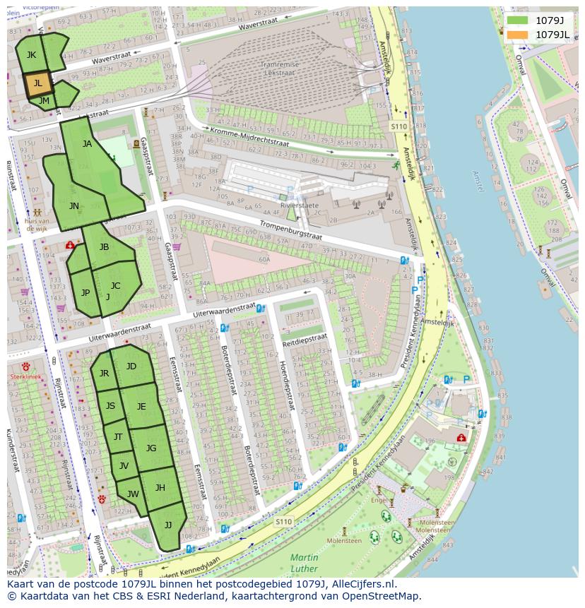 Afbeelding van het postcodegebied 1079 JL op de kaart.