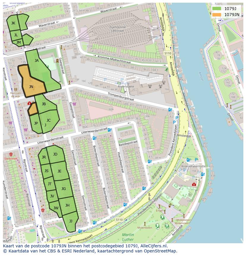 Afbeelding van het postcodegebied 1079 JN op de kaart.