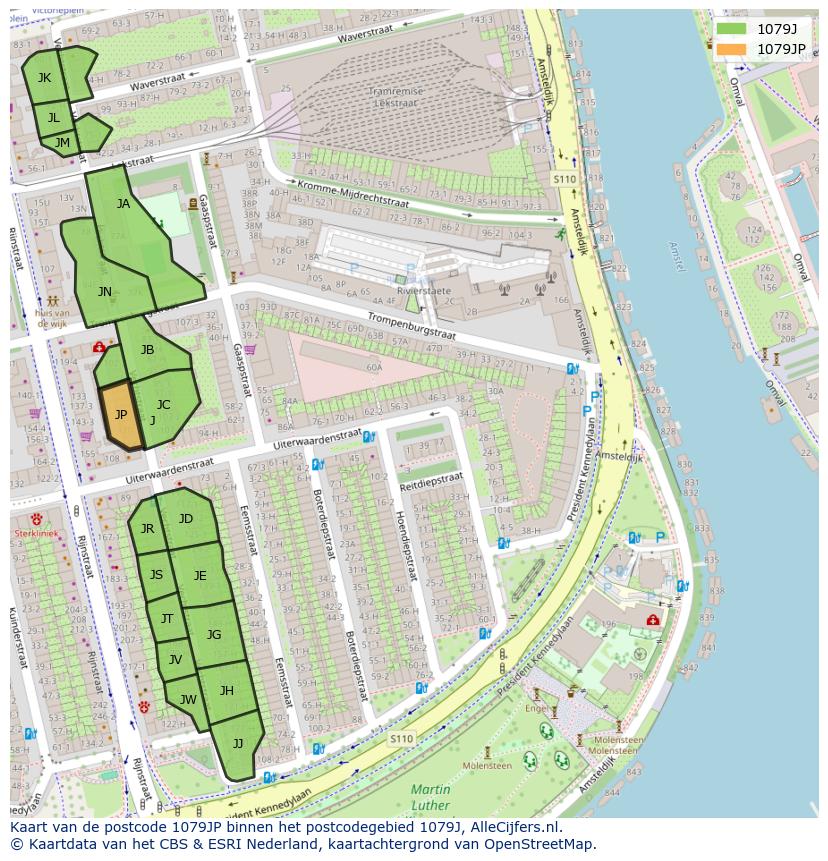 Afbeelding van het postcodegebied 1079 JP op de kaart.