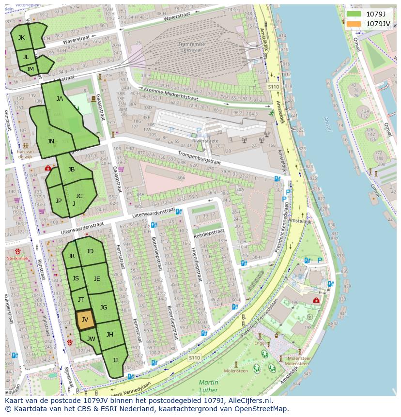 Afbeelding van het postcodegebied 1079 JV op de kaart.