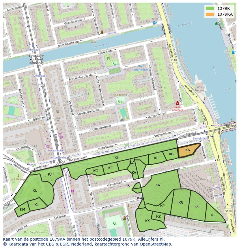 Afbeelding van het postcodegebied 1079 KA op de kaart.