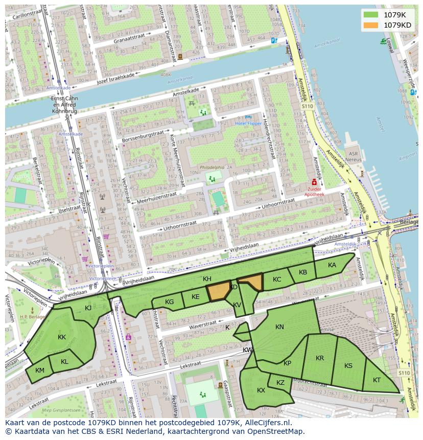 Afbeelding van het postcodegebied 1079 KD op de kaart.