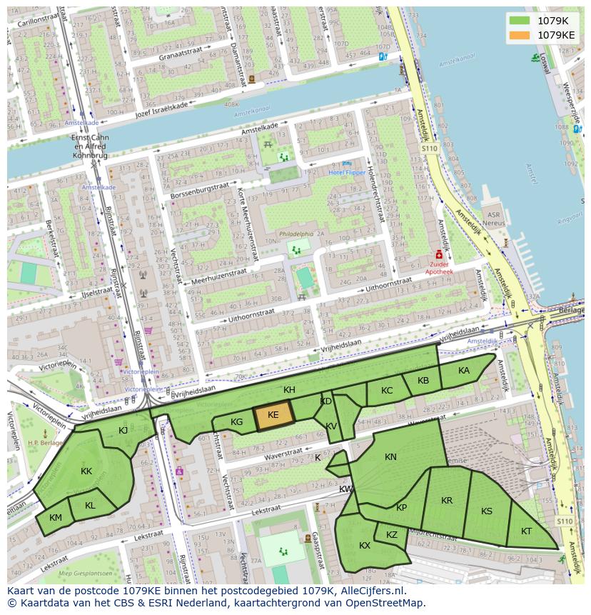 Afbeelding van het postcodegebied 1079 KE op de kaart.