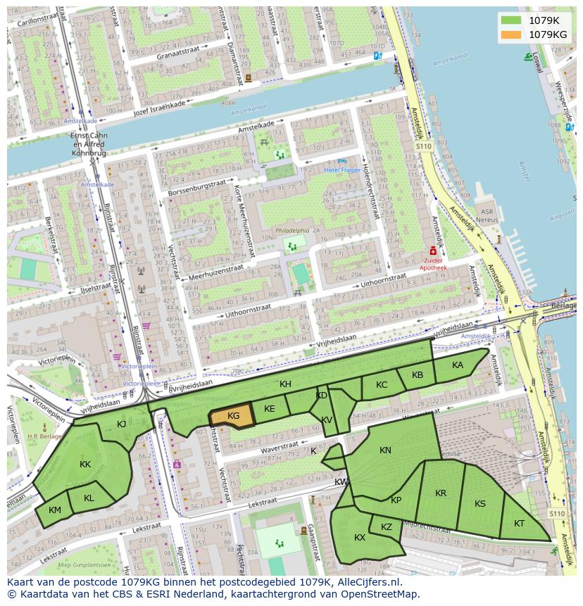 Afbeelding van het postcodegebied 1079 KG op de kaart.