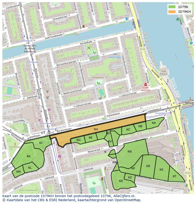 Afbeelding van het postcodegebied 1079 KH op de kaart.