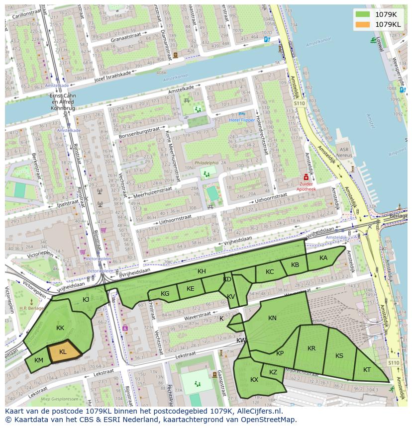 Afbeelding van het postcodegebied 1079 KL op de kaart.