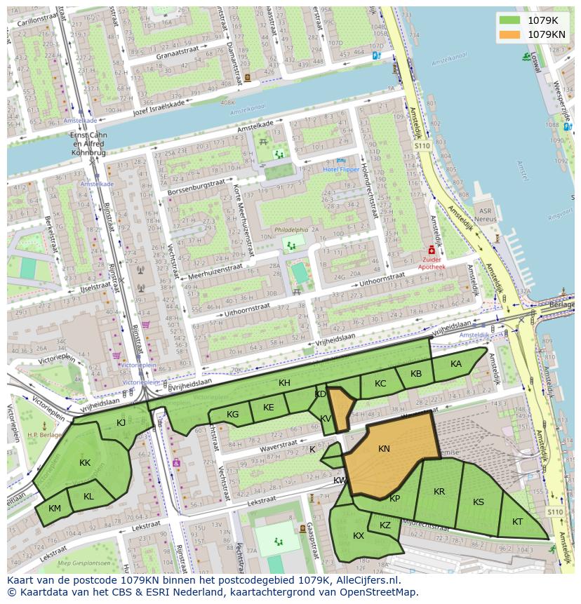 Afbeelding van het postcodegebied 1079 KN op de kaart.
