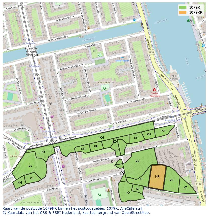 Afbeelding van het postcodegebied 1079 KR op de kaart.