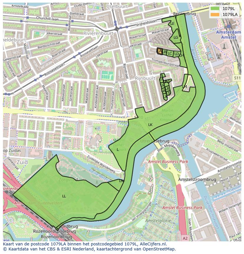 Afbeelding van het postcodegebied 1079 LA op de kaart.