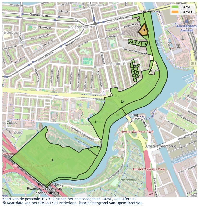 Afbeelding van het postcodegebied 1079 LG op de kaart.
