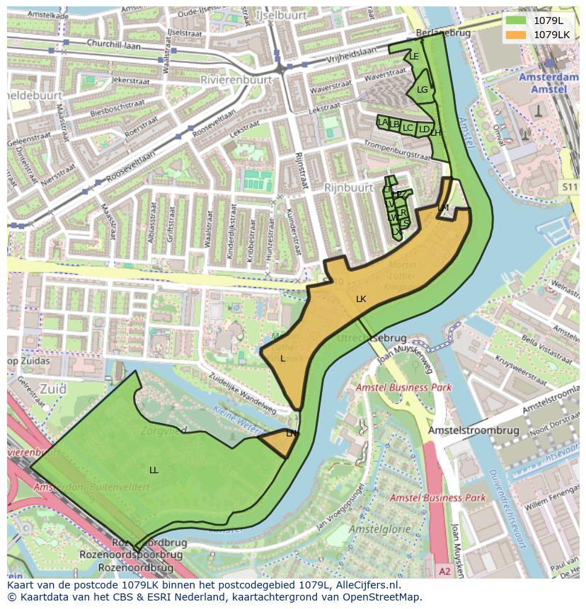 Afbeelding van het postcodegebied 1079 LK op de kaart.