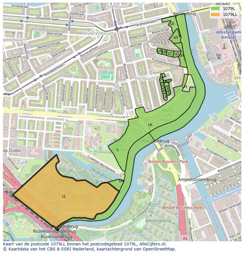 Afbeelding van het postcodegebied 1079 LL op de kaart.