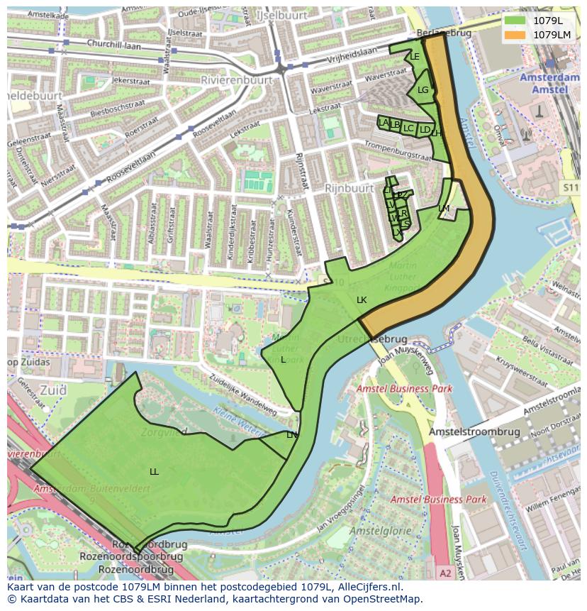 Afbeelding van het postcodegebied 1079 LM op de kaart.