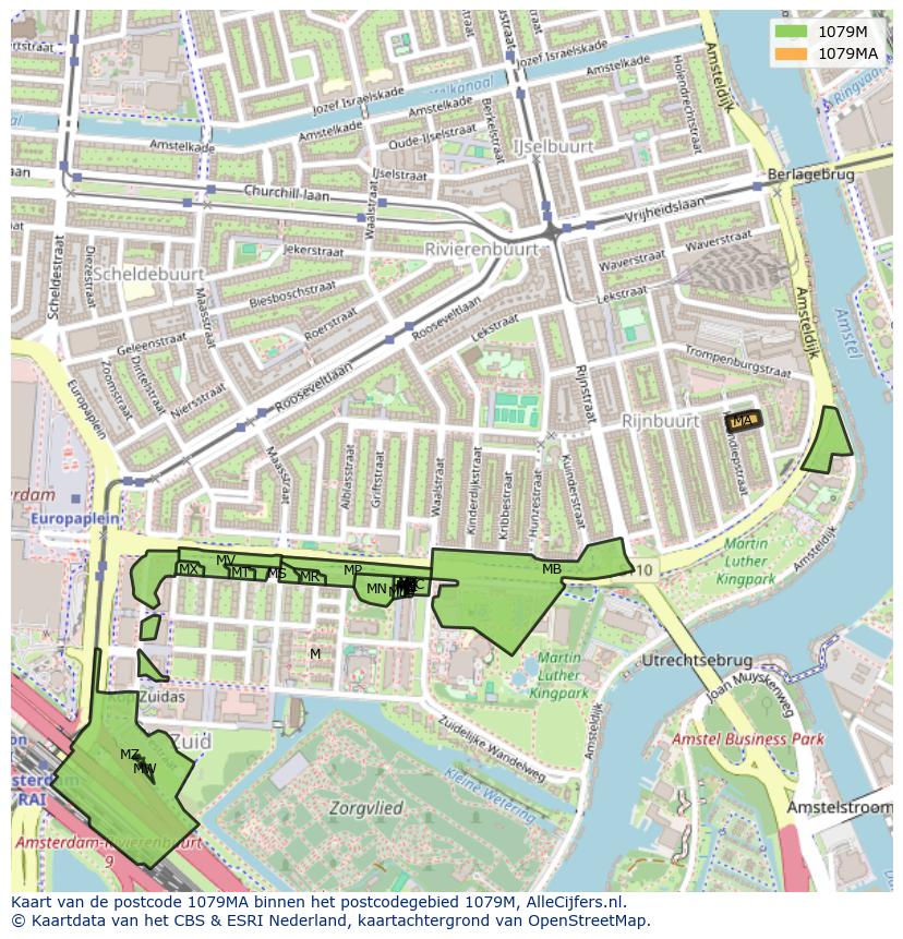 Afbeelding van het postcodegebied 1079 MA op de kaart.