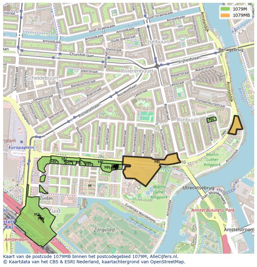 Afbeelding van het postcodegebied 1079 MB op de kaart.