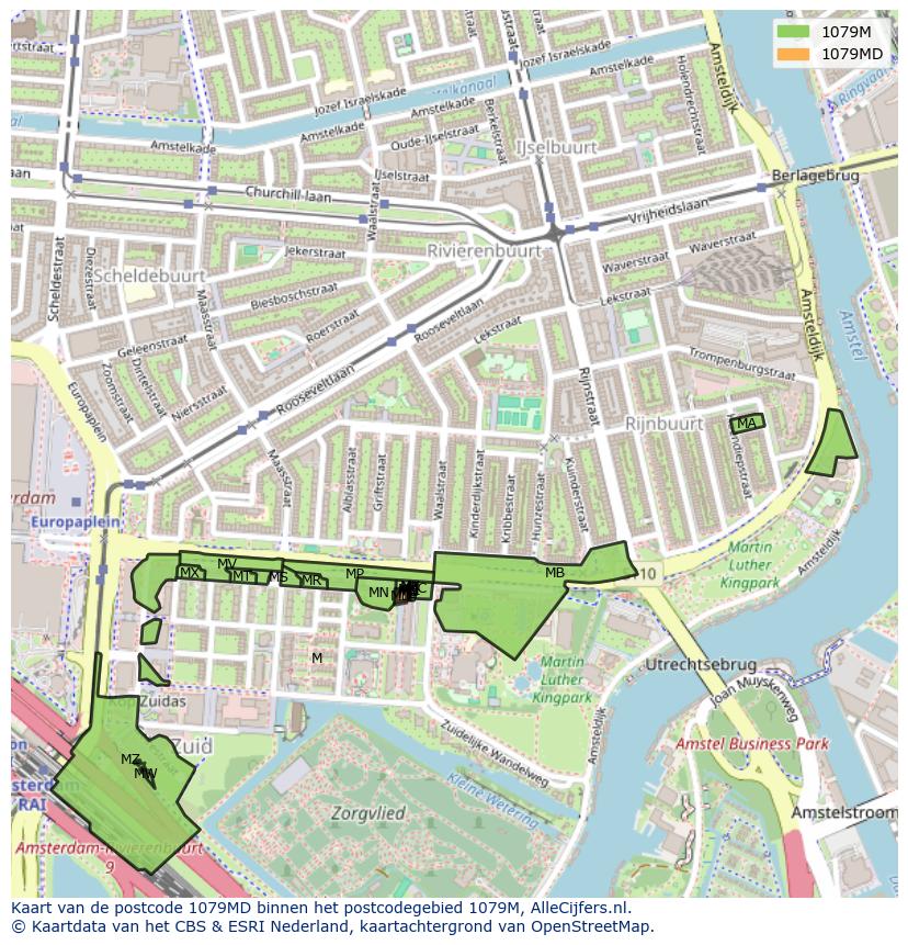 Afbeelding van het postcodegebied 1079 MD op de kaart.