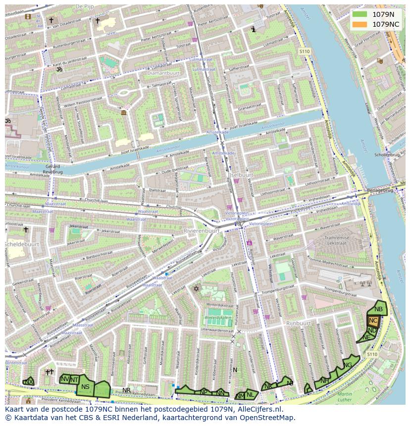 Afbeelding van het postcodegebied 1079 NC op de kaart.