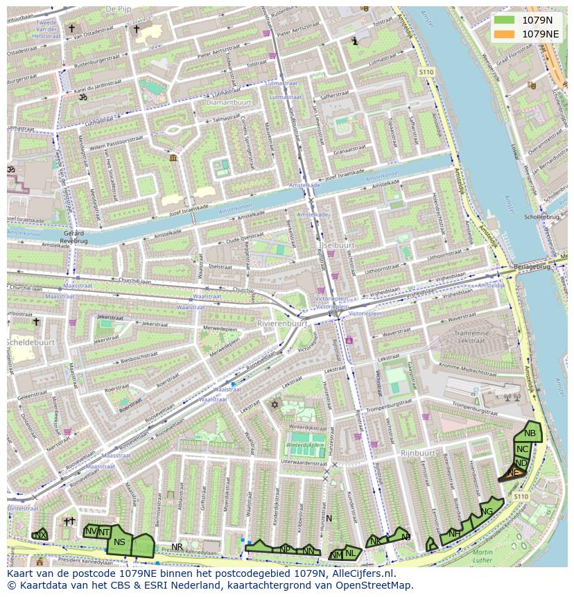 Afbeelding van het postcodegebied 1079 NE op de kaart.