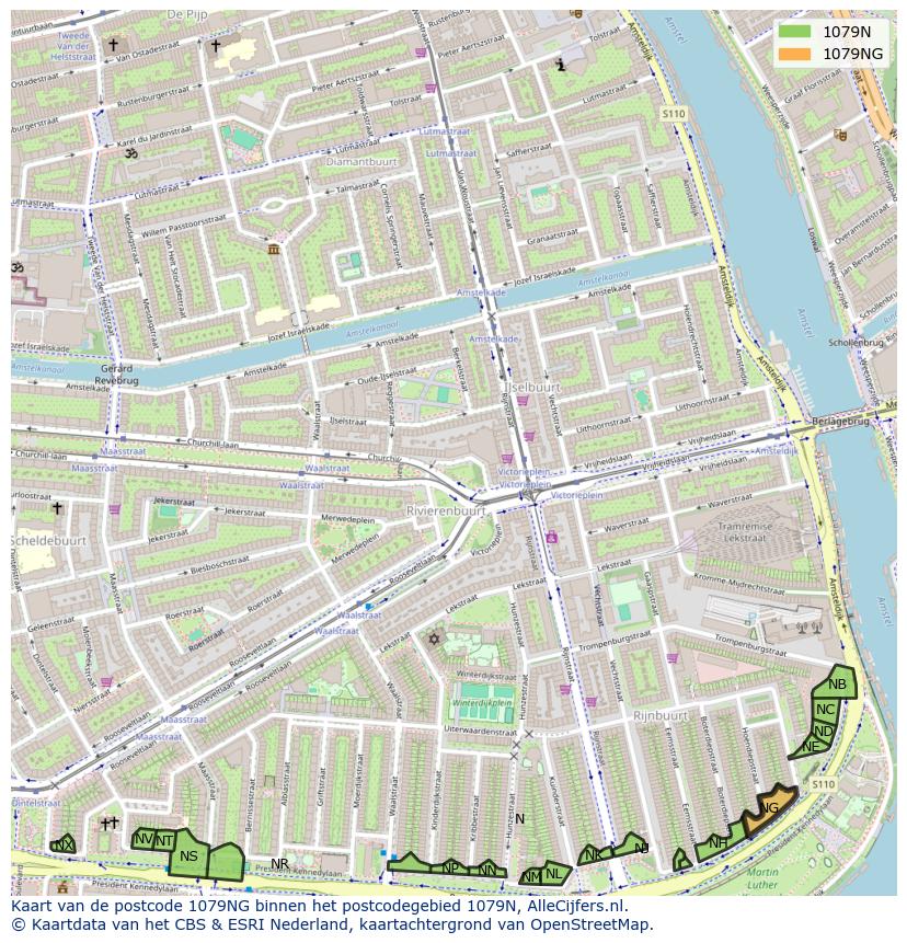 Afbeelding van het postcodegebied 1079 NG op de kaart.