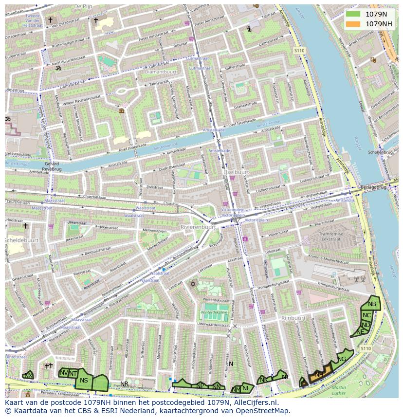Afbeelding van het postcodegebied 1079 NH op de kaart.