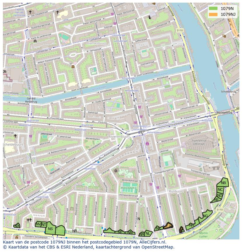 Afbeelding van het postcodegebied 1079 NJ op de kaart.