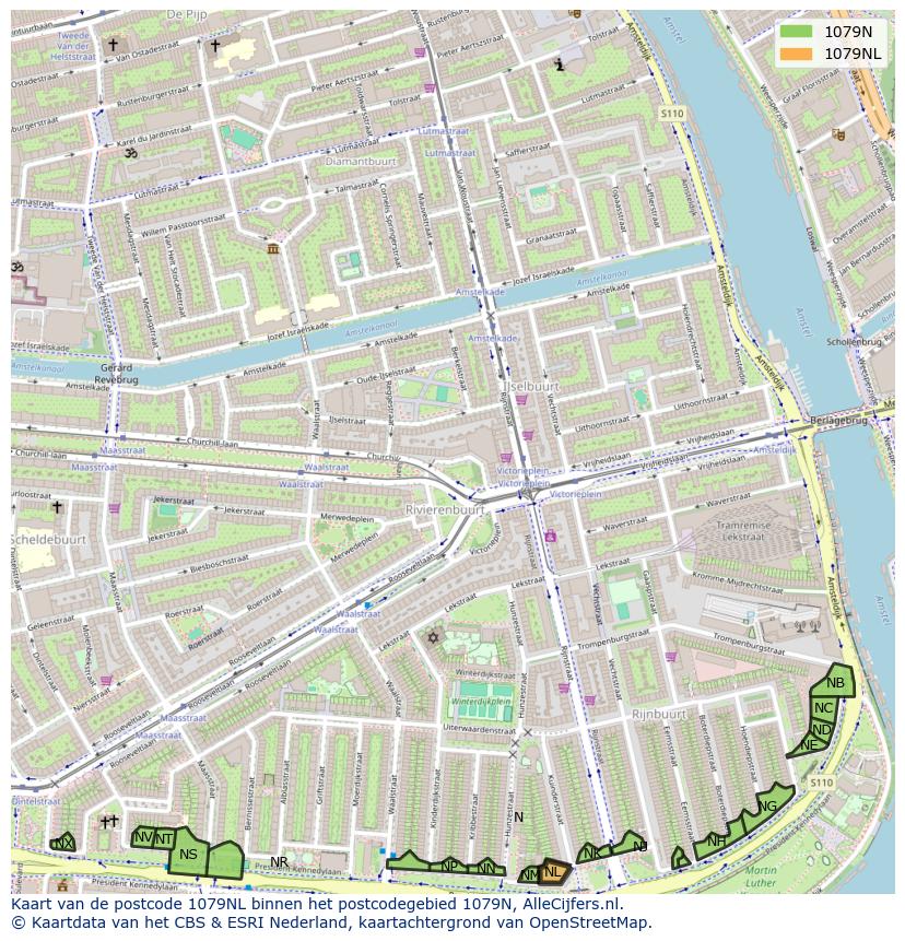 Afbeelding van het postcodegebied 1079 NL op de kaart.